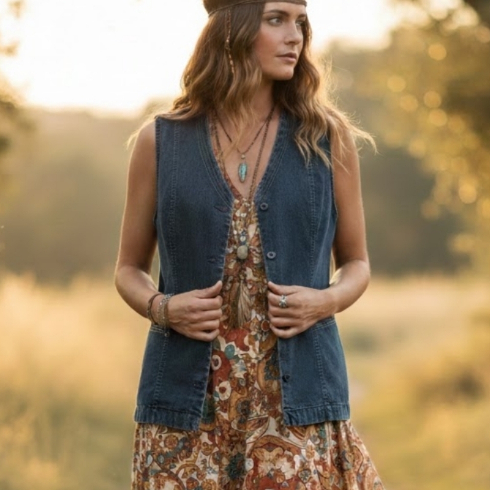 Tellement Vous Dark Wash Denim Vest – Chic Vintage Aesthetic,size L - Picture 16 of 16